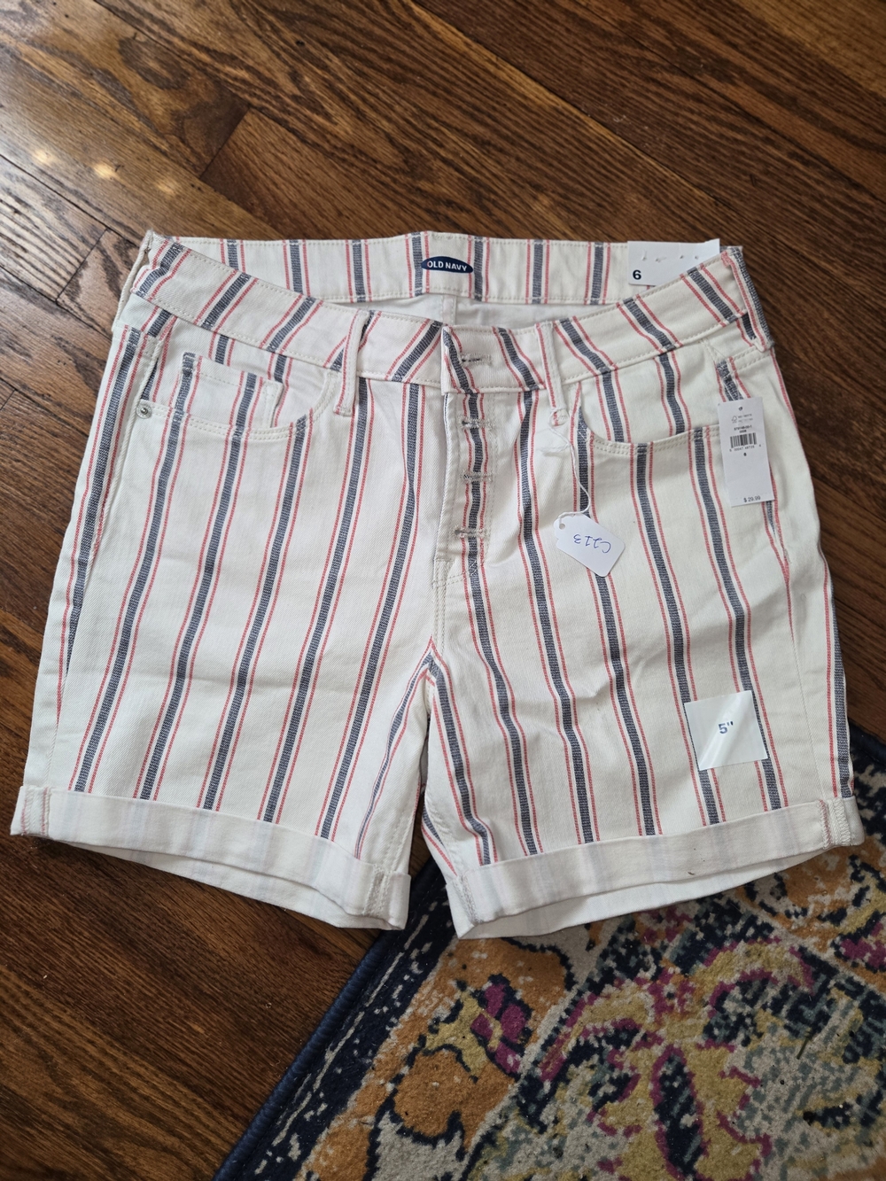 Old Navy Women's Cream Shorts with Red & Blue Stripes
